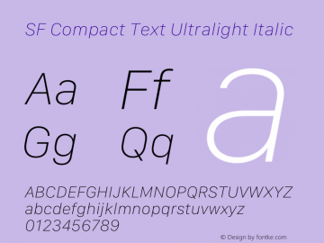 SF Compact Text Ultralight Italic Version 16.0d12e3 Font Sample
