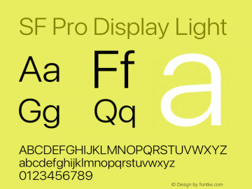 SF Pro Display Light Version 16.0d12e3 Font Sample