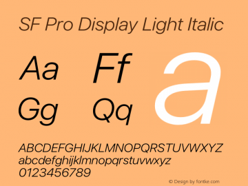 SF Pro Display Light Italic Version 16.0d12e3图片样张