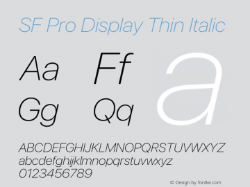 SF Pro Display Thin Italic Version 16.0d12e3 Font Sample