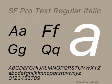 SF Pro Text Regular Italic Version 16.0d12e3 Font Sample