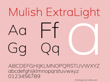 Mulish ExtraLight Version 2.100; ttfautohint (v1.8.1.43-b0c9)图片样张