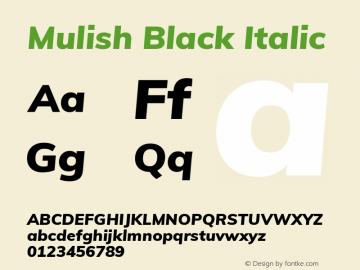 Mulish Black Italic Version 2.100; ttfautohint (v1.8.1.43-b0c9) Font Sample