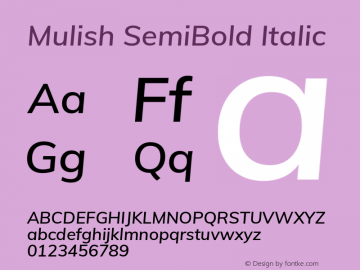 Mulish SemiBold Italic Version 2.100; ttfautohint (v1.8.1.43-b0c9) Font Sample