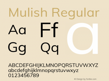 Mulish Regular Version 2.100; ttfautohint (v1.8.1.43-b0c9) Font Sample