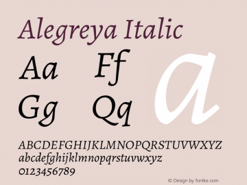Alegreya Italic Version 2.003; ttfautohint (v1.6) Font Sample