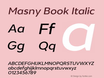 Masny-BookItalic Version 1.000 Font Sample
