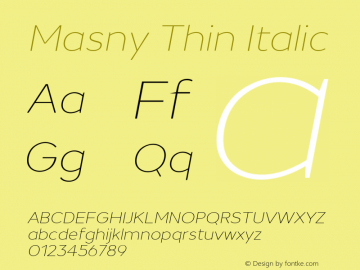 Masny-ThinItalic Version 1.000 Font Sample
