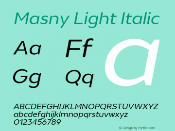 Masny-LightItalic Version 1.000 Font Sample