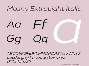 Masny-ExtraLightItalic Version 1.000 Font Sample