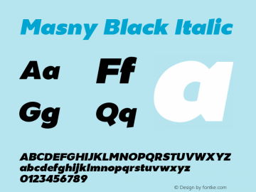 Masny-BlackItalic Version 1.000 Font Sample
