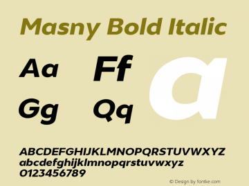 Masny-BoldItalic Version 1.000 Font Sample