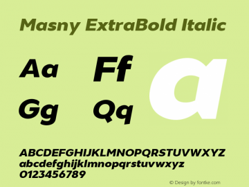 Masny-ExtraBoldItalic Version 1.000 Font Sample