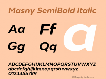 Masny-SemiBoldItalic Version 1.000 Font Sample