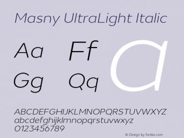 Masny-UltraLightItalic Version 1.000 Font Sample
