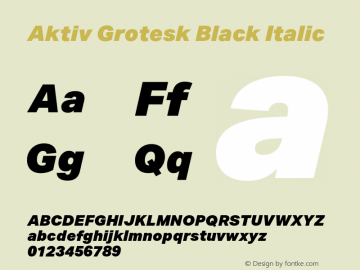 AktivGrotesk-BlackItalic Version 2.000 | w-rip DC20180615 Font Sample