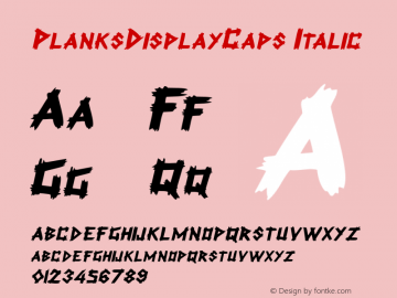 PlanksDisplayCaps Italic Macromedia Fontographer 4.1 7/1/96 Font Sample