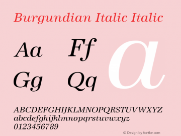 Burgundian Italic Italic Unknown Font Sample