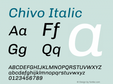 Chivo Italic Version 1.007;PS 001.007;hotconv 1.0.88;makeotf.lib2.5.64775 Font Sample