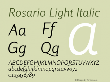 Rosario Light Italic Version 1.004;PS 001.004;hotconv 1.0.88;makeotf.lib2.5.64775 Font Sample