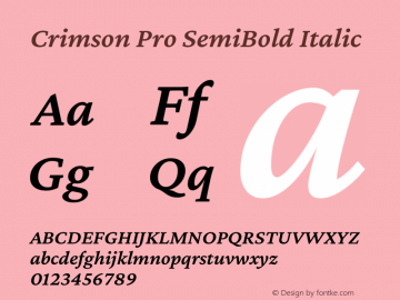 Crimson Pro SemiBold Italic Version 1.001 Font Sample