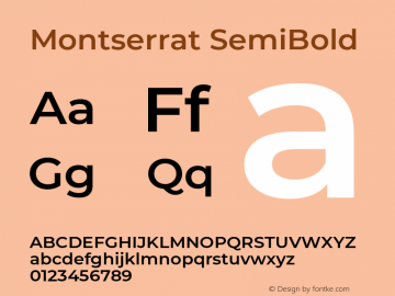 Montserrat SemiBold Version 7.200;PS 007.200;hotconv 1.0.88;makeotf.lib2.5.64775 Font Sample