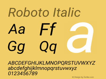 Roboto Italic Version 2.001101; 2014图片样张