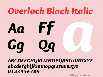 Overlock-BlackItalic Version 1.001 Font Sample