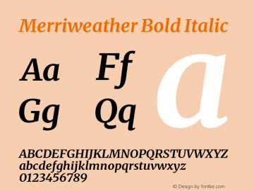 Merriweather Bold Italic Version 2.100;hotconv 1.0.109;makeotfexe 2.5.65596 Font Sample