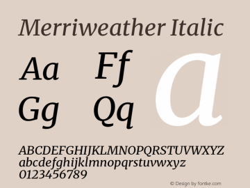 Merriweather Italic Version 2.100;hotconv 1.0.109;makeotfexe 2.5.65596图片样张