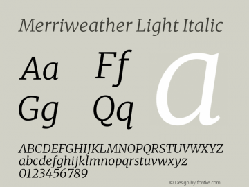 Merriweather Light Italic Version 2.100;hotconv 1.0.109;makeotfexe 2.5.65596 Font Sample
