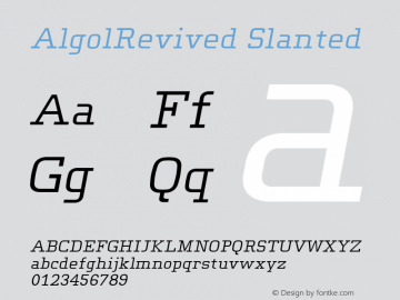 AlgolRevived Slanted Version 001.000 Font Sample