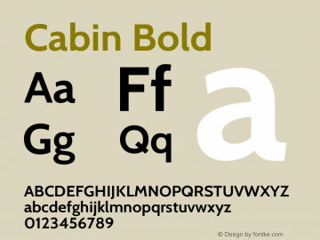 Cabin Bold Version 3.001 Font Sample