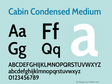 Cabin Condensed Medium Version 3.001 Font Sample