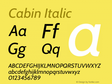 Cabin Italic Version 3.001 Font Sample