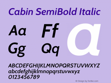 Cabin SemiBold Italic Version 3.001 Font Sample