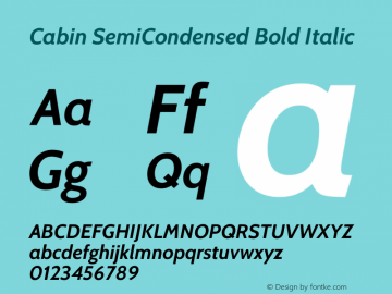 Cabin SemiCondensed Bold Italic Version 3.001图片样张