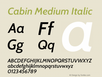 Cabin Medium Italic Version 3.001 Font Sample