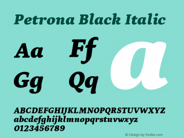 Petrona Black Italic Version 2.001; ttfautohint (v1.8.3) Font Sample