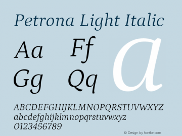 Petrona Light Italic Version 2.001; ttfautohint (v1.8.3)图片样张