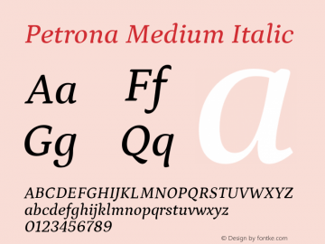 Petrona Medium Italic Version 2.001; ttfautohint (v1.8.3) Font Sample
