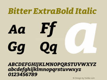 Bitter ExtraBold Italic Version 2.001 Font Sample