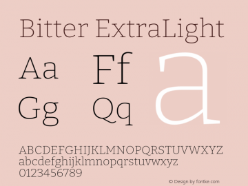 Bitter ExtraLight Version 2.001 Font Sample