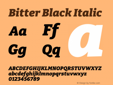 Bitter Black Italic Version 2.001 Font Sample