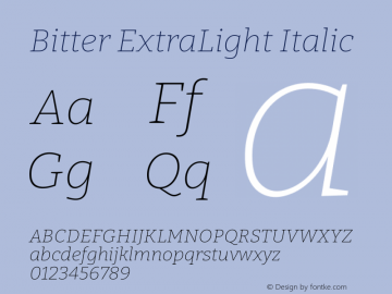 Bitter ExtraLight Italic Version 2.001图片样张