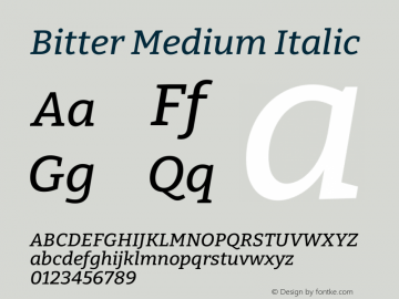 Bitter Medium Italic Version 2.001 Font Sample