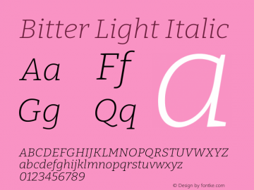 Bitter Light Italic Version 2.001 Font Sample