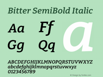 Bitter SemiBold Italic Version 2.001 Font Sample