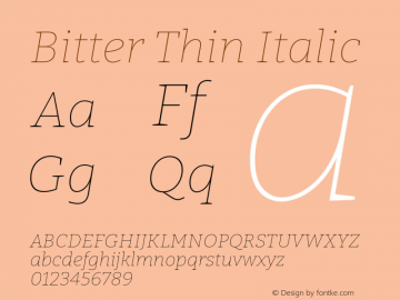 Bitter Thin Italic Version 2.001 Font Sample