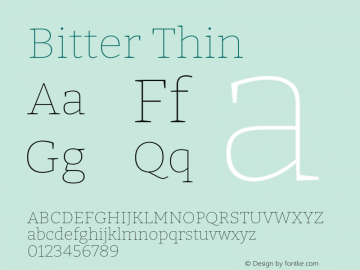Bitter Thin Version 2.001 Font Sample
